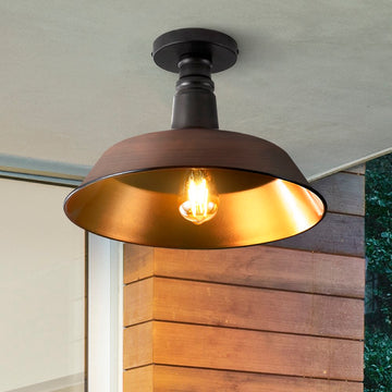 Camila 14" Classic Industrial Indoor/Outdoor Iron LED Semi Flush Mount